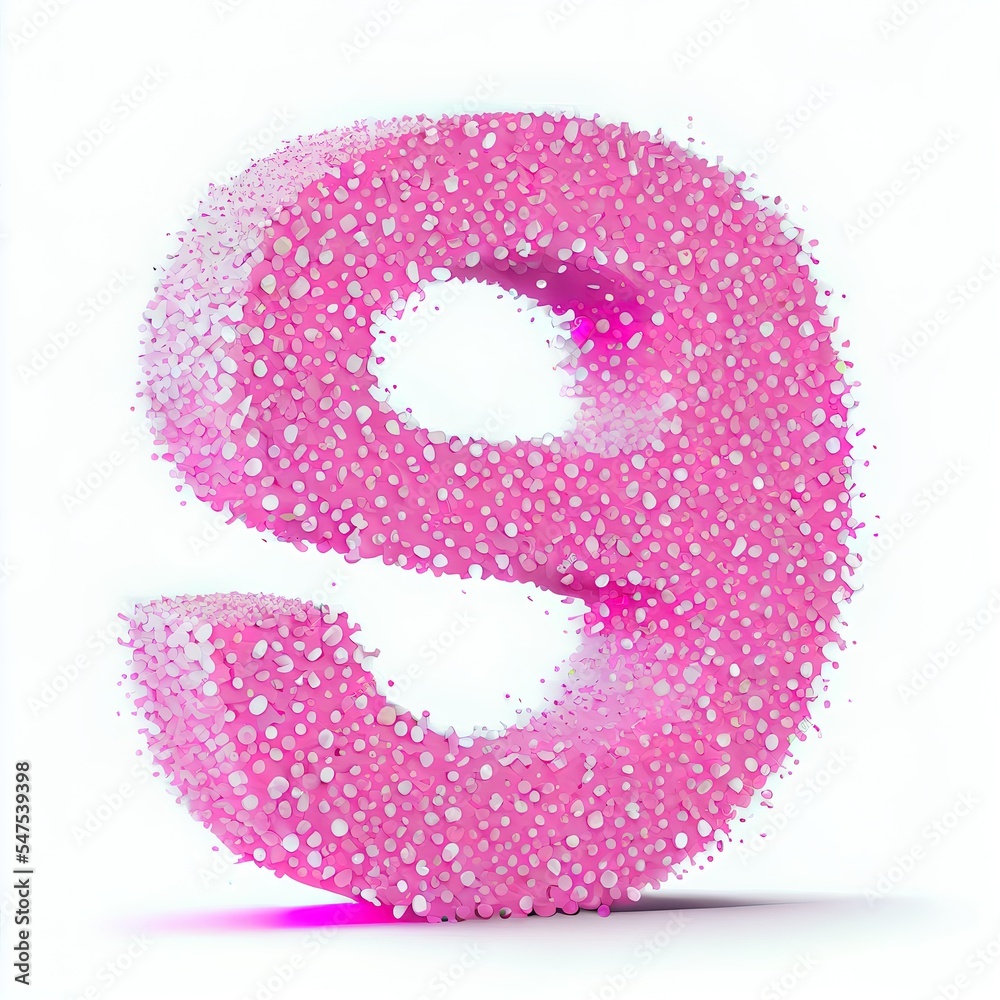 Sticker Pink sugar sprinkle number Isolated on white background 3D Rendering