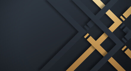 Abstract Dark Navy 3D Background with Gold and Black Lines Paper Cut Style Textured. Usable for Decorative web layout, Poster, Banner, Corporate Brochure and Seminar Template Design