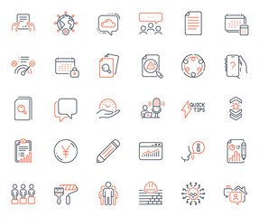 Education icons set. Included icon as Cyber attack, File and Inspect web elements. Work home, Checklist, Build icons. Inclusion, Video conference, Quickstart guide web signs. Vector