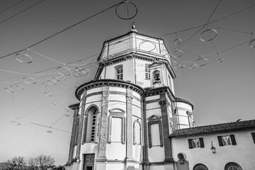 Turin, Piedmont, Italy: Church of Santa Maria del Monte ai Cappuccini built between 1583 and 1656, in black and white