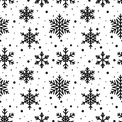 Snowflake black line seamless pattern. Winter ornate ice star background. Linear snow flakes repeat ornament. Xmas paper wrap, fabric print, wallpaper decor. Frosty Christmas New Year wrapping paper