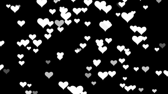White heart overlay on black background. Hearts up effect. High quality 4k footage