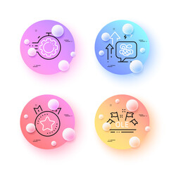 Ranking star, Stress grows and Ole chant minimal line icons. 3d spheres or balls buttons. Seo timer icons. For web, application, printing. Winner medal, Mental anxiety, Sport championship. Vector
