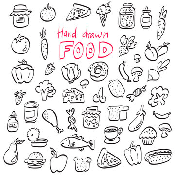 food icon set illustration vector hand drawn isolated on white background line art.