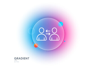 Teamwork line icon. Gradient blur button with glassmorphism. User communication. Profile Avatar sign. Person silhouette symbol. Transparent glass design. Communication line icon. Vector