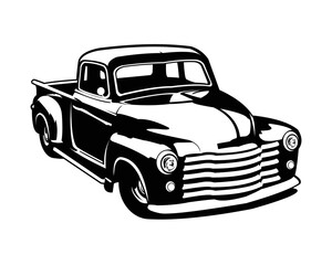 silhouette of old american truck isolated on white background seen from front. best for semi truck industry