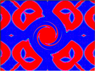 Abstract, Cats Eyes, with Red and Blue Shapes and Designs, within a Border       digital art