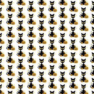 black cat pumpkin pattern background wallpaper