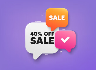 Sale 40 percent off discount. 3d bubble chat banner. Discount offer coupon. Promotion price offer sign. Retail badge symbol. Sale adhesive tag. Promo banner. Vector