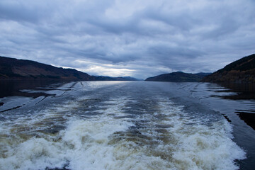 Scottish lake: Loch Ness view from the boat