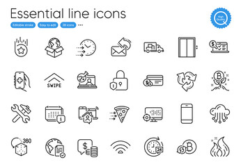 Lift, Loyalty star and Augmented reality line icons. Collection of Refresh bitcoin, Smartphone, Delivery time icons. Swipe up, Recycle, Work home web elements. Online voting, Health app. Vector