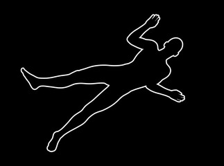 Illustration of victim crime outline silhouette on black background.
