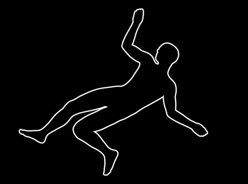 Illustration of victim crime outline silhouette on black background.