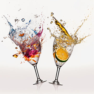 cocktails splash in glass, explosion, high speed photography