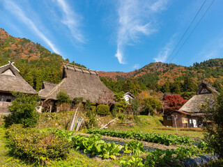 秋晴れの美山かやぶきの里の風景