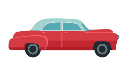 Colorful Cuban element. Sticker with beautiful red retro car. Vintage luxury vehicle or automobile. Design element for social networks. Cartoon flat vector illustration isolated on white background