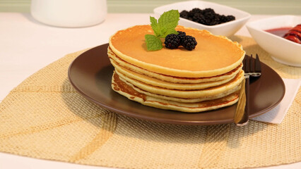 Pancakes with fresh blackberries
