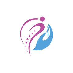 simple chiropractic logo. shilhouette of actve people and spine. spinal care vector template illustration