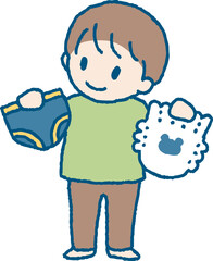 パンツとオムツを見比べる男の子のイラスト