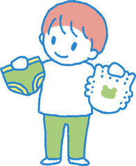 パンツとオムツを見比べる男の子のイラスト