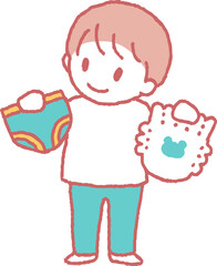 パンツとオムツを見比べる男の子のイラスト