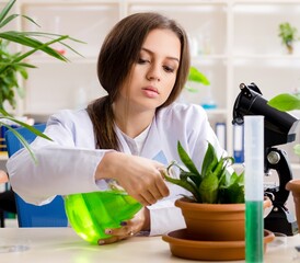 Young beautiful biotechnology chemist working in the lab