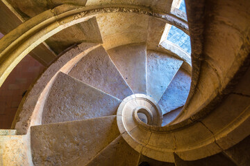 Spiral staircase in Templar castle in Tomar