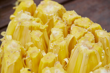 Close-up view of fresh sliced jackfruit