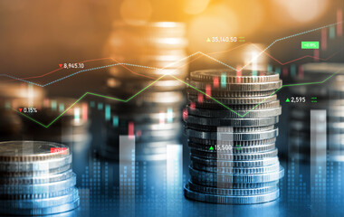 Finance and money technology background concept of business prosperity and asset management . Creative graphic show economy and financial growth by investment in valuable asset to gain wealth profit . - obrazy, fototapety, plakaty