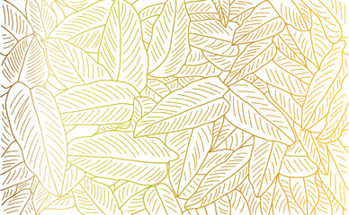 Naklejka na ściany i meble Luxury Nature green background vector. Floral pattern, Golden split-leaf Philodendron plant with monstera plant line arts, Vector illustration.