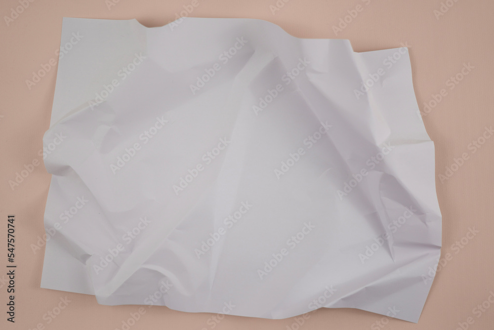Poster Abstract crumpled paper texture isolated in cream background