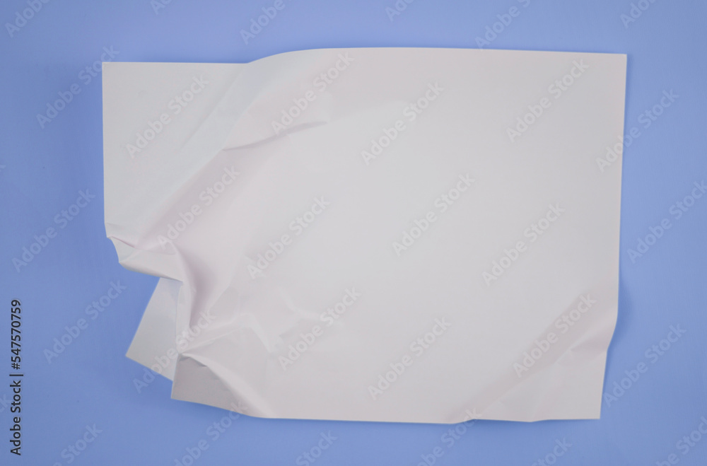 Poster abstract crumpled paper texture isolated in blue background