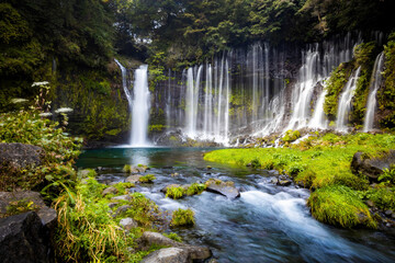 Obraz premium Scenic view of shira-ito waterfalls on summer day in Japan