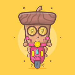 cute acorn character mascot riding scooter motorcycle isolated cartoon in flat style design