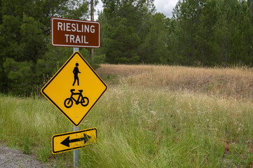 Riesling Trail Shared Walking and Cycling Path in Clare Valley, South Australia. Tourist destination road sign