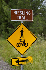 Riesling Trail Shared Walking and Cycling Path in Clare Valley, South Australia. Tourist destination road sign
