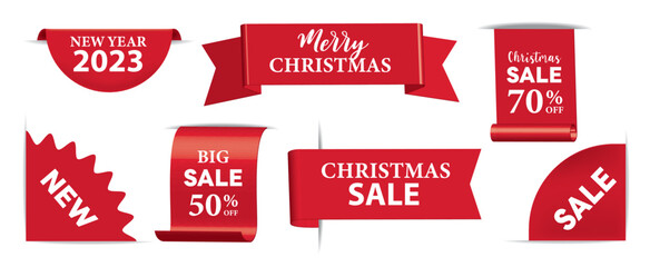 Merry Christmas , Winter and snow design for Tags set, Ribbon elements,  Vector Banner, badges and labels isolated. can be use for ad, cover , sale template design