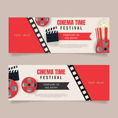 Flat design cinema festival horizontal banner. - Vector. - obrazy, fototapety, plakaty
