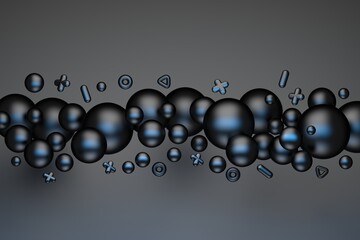 Abstract background with many black balls with blue reflection