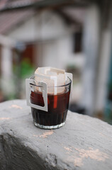 close up drip coffee in a glass cup