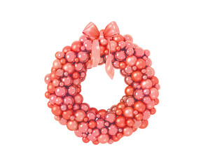 The isolated red elegant Christmas wreath decoration with gold bow