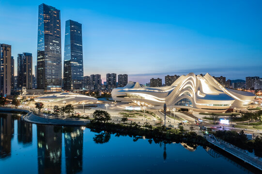 Night view of Meixi Lake Park in Changsha, Hunan Province, China