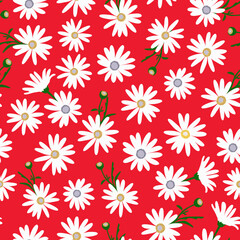 ditsy daisy seamless pattern. red floral print. daisy flower background. good for fabric, wallpaper, fashion, textile, summer dress.