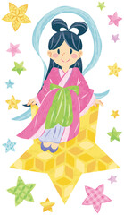 7月　七夕まつり　織姫と星　イラスト素材