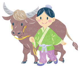 7月　七夕まつり　彦星と水牛　イラスト素材