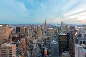 Night aerial view of New York City cityscape