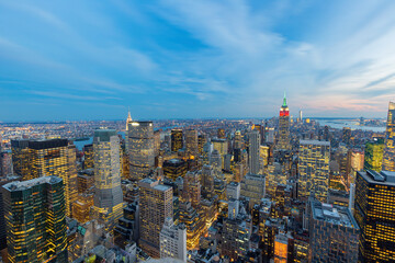 Night aerial view of New York City cityscape