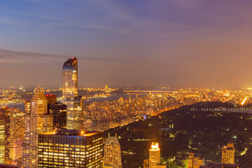 Night aerial view of New York City cityscape