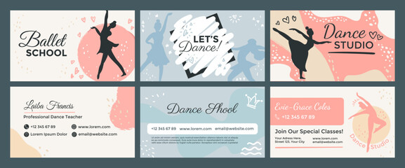 Ballet school, template business card design set