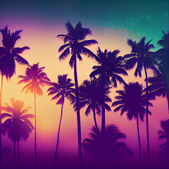 Fototapeta na wymiar palm trees at sunset, beverly